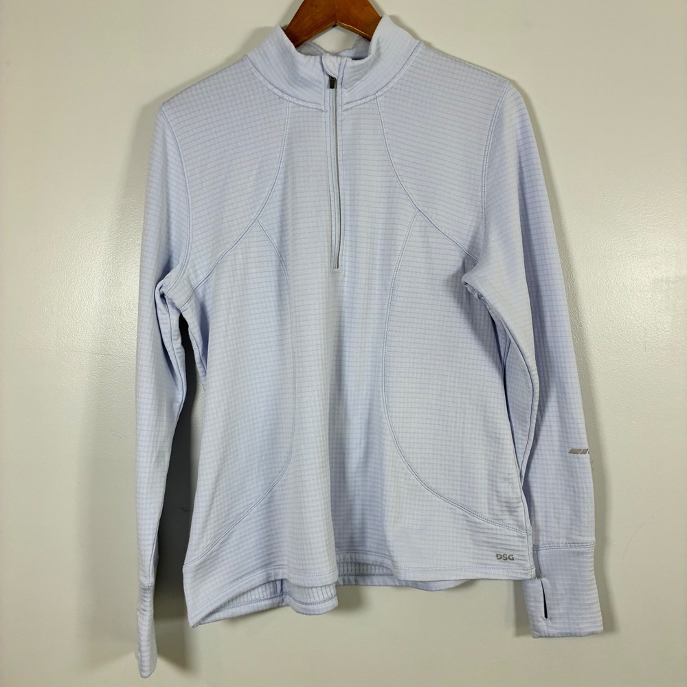 DSG Pullover L Light Blue Quarter Zip Grid Fleece Thumbhole Active Athleisure
